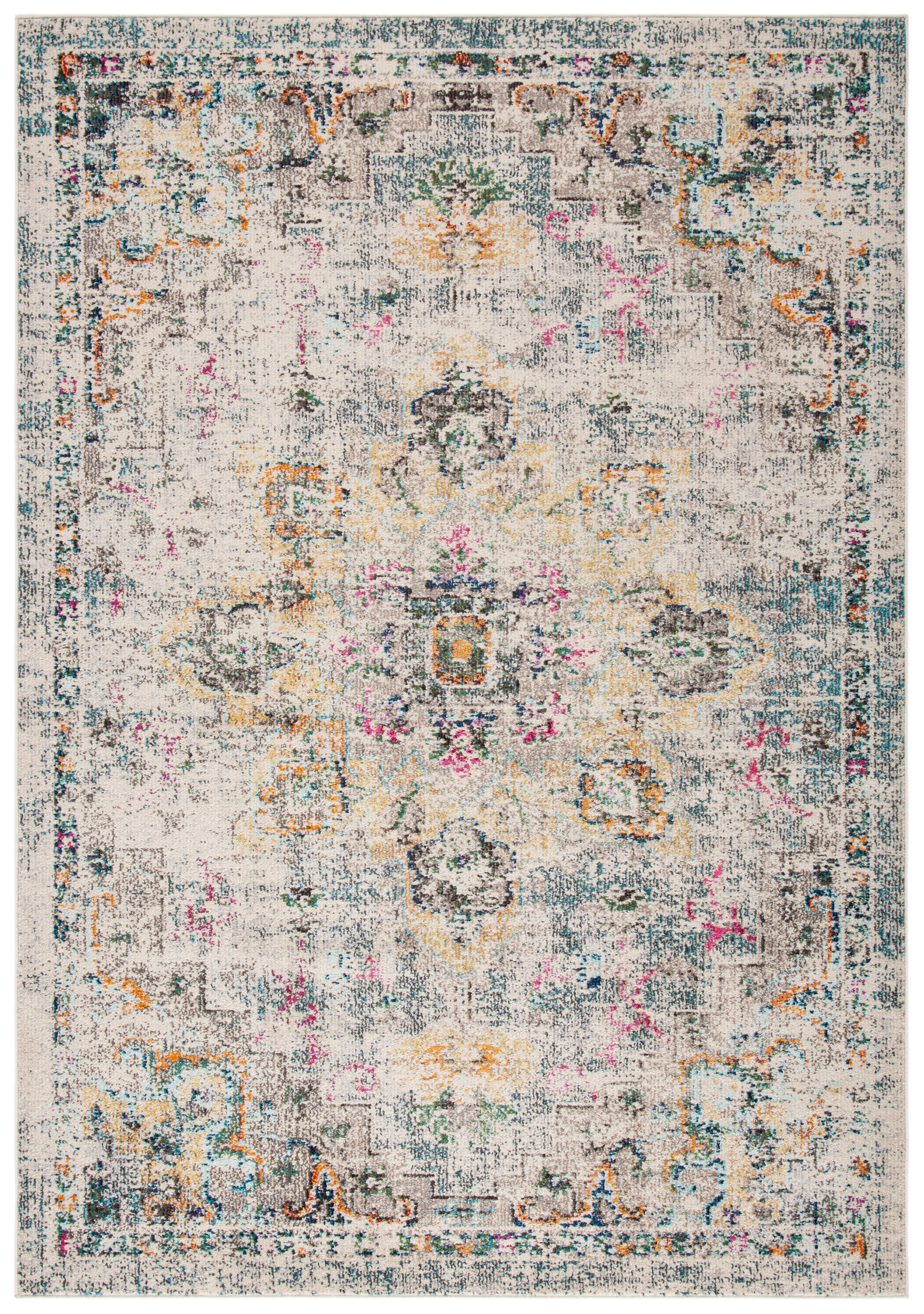 Gray and Gold Round Hand-knotted Synthetic Area Rug