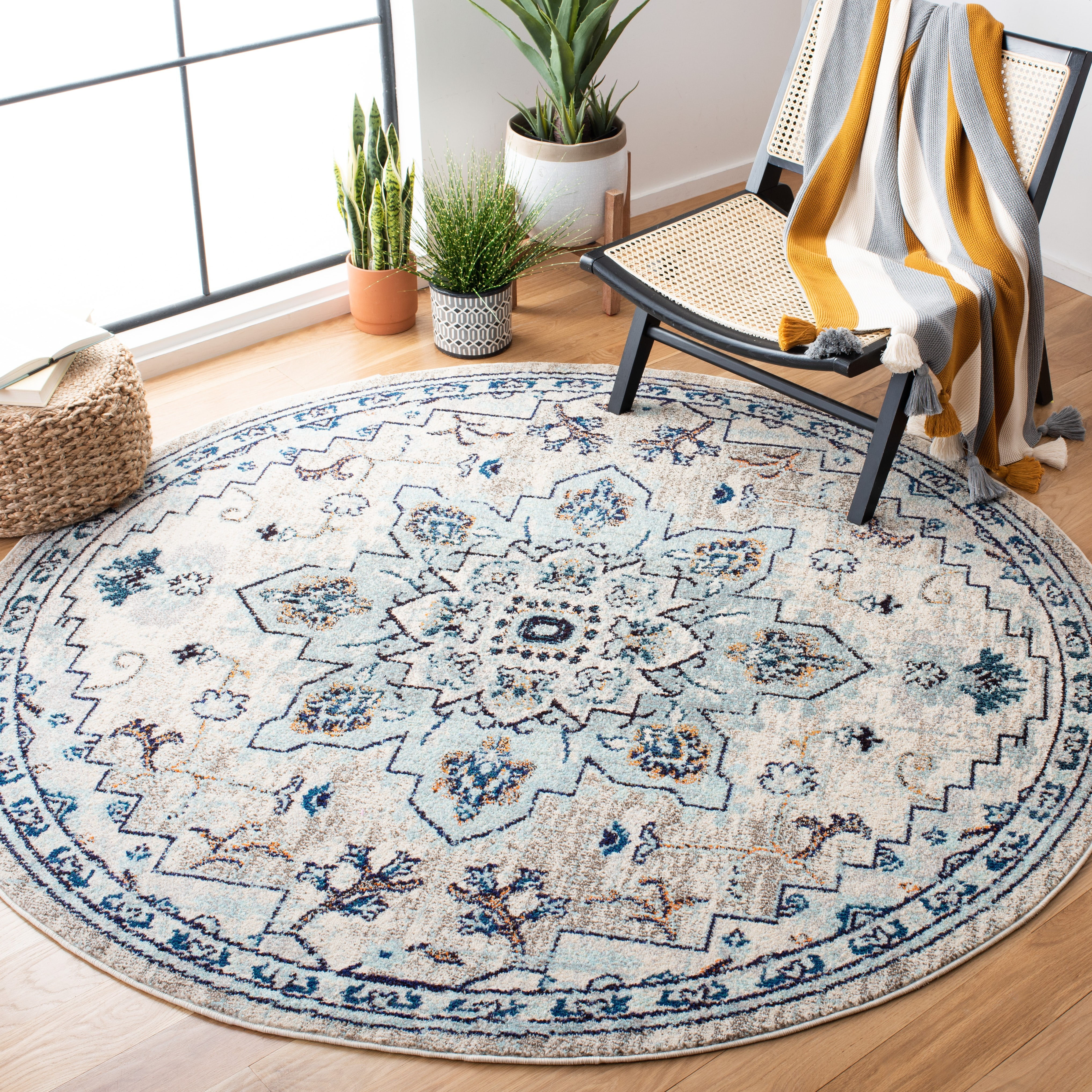SAFAVIEH Madison Dalia Oriental Area Rug, Ivory/Light Blue, 3' x 3 ...