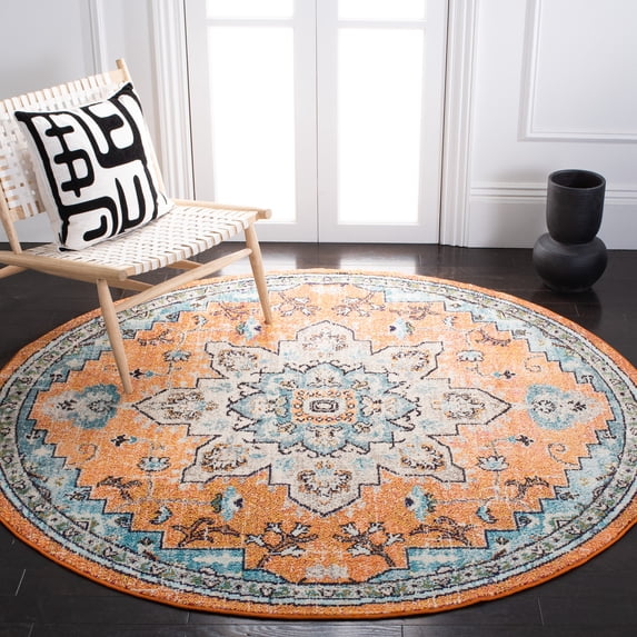 SAFAVIEH Madison Dalia Oriental Area Rug, Orange/Teal, 5' x 5' Round