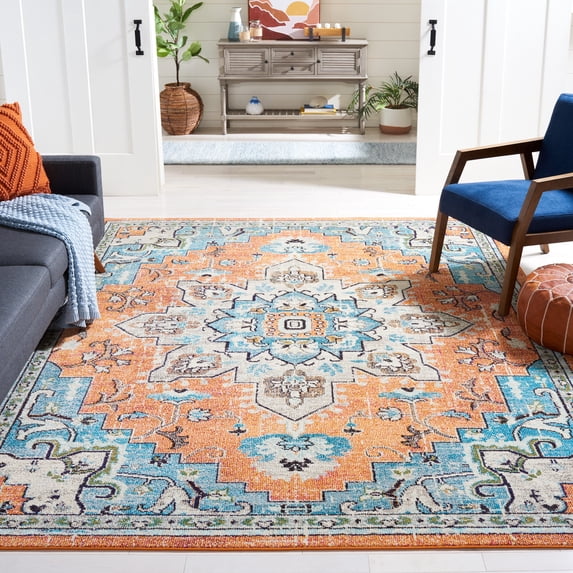 SAFAVIEH Madison Dalia Oriental Area Rug, Orange/Teal, 6'7" x 6'7" Square