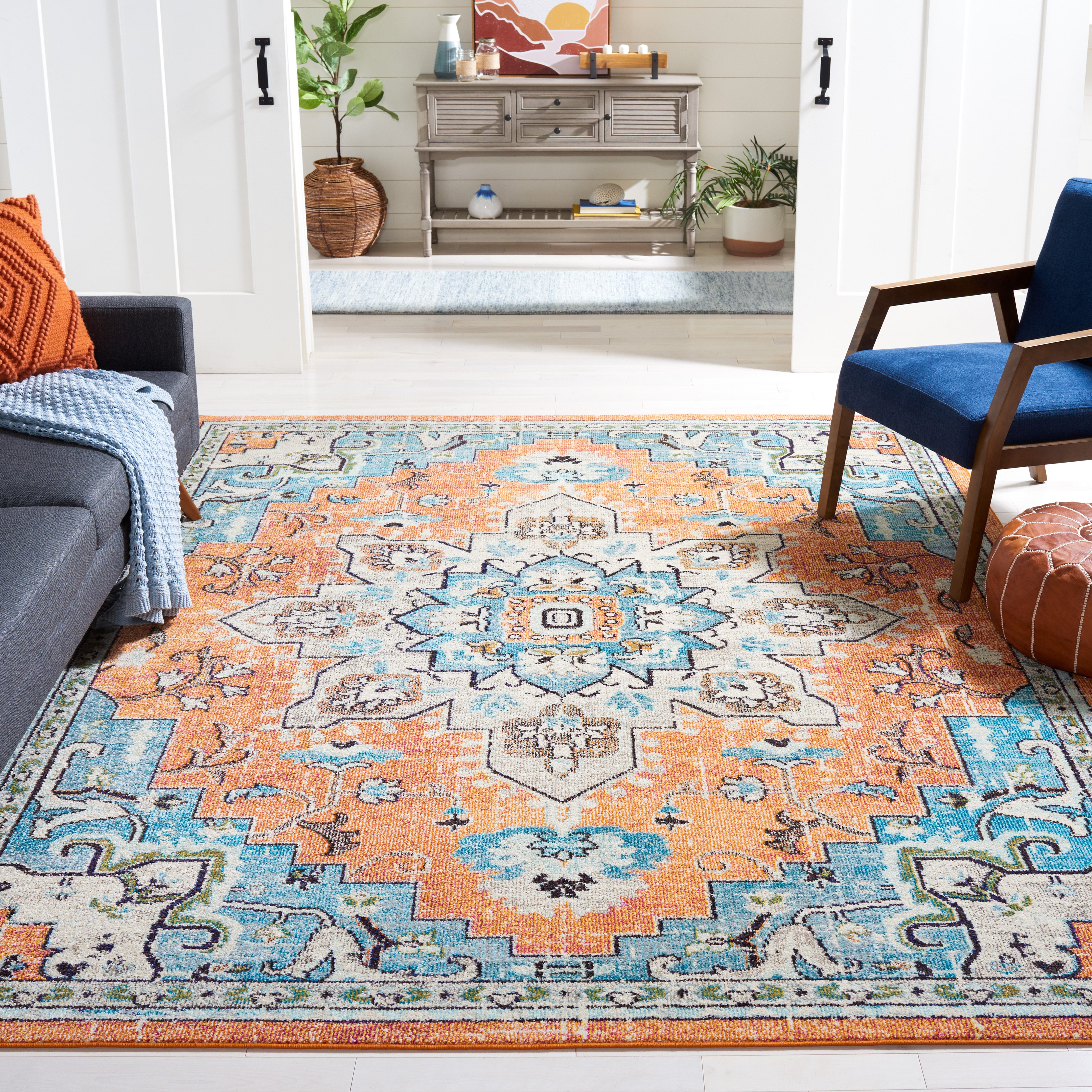 SAFAVIEH Madison Dalia Oriental Area Rug, Orange/Teal, 8' x 10'