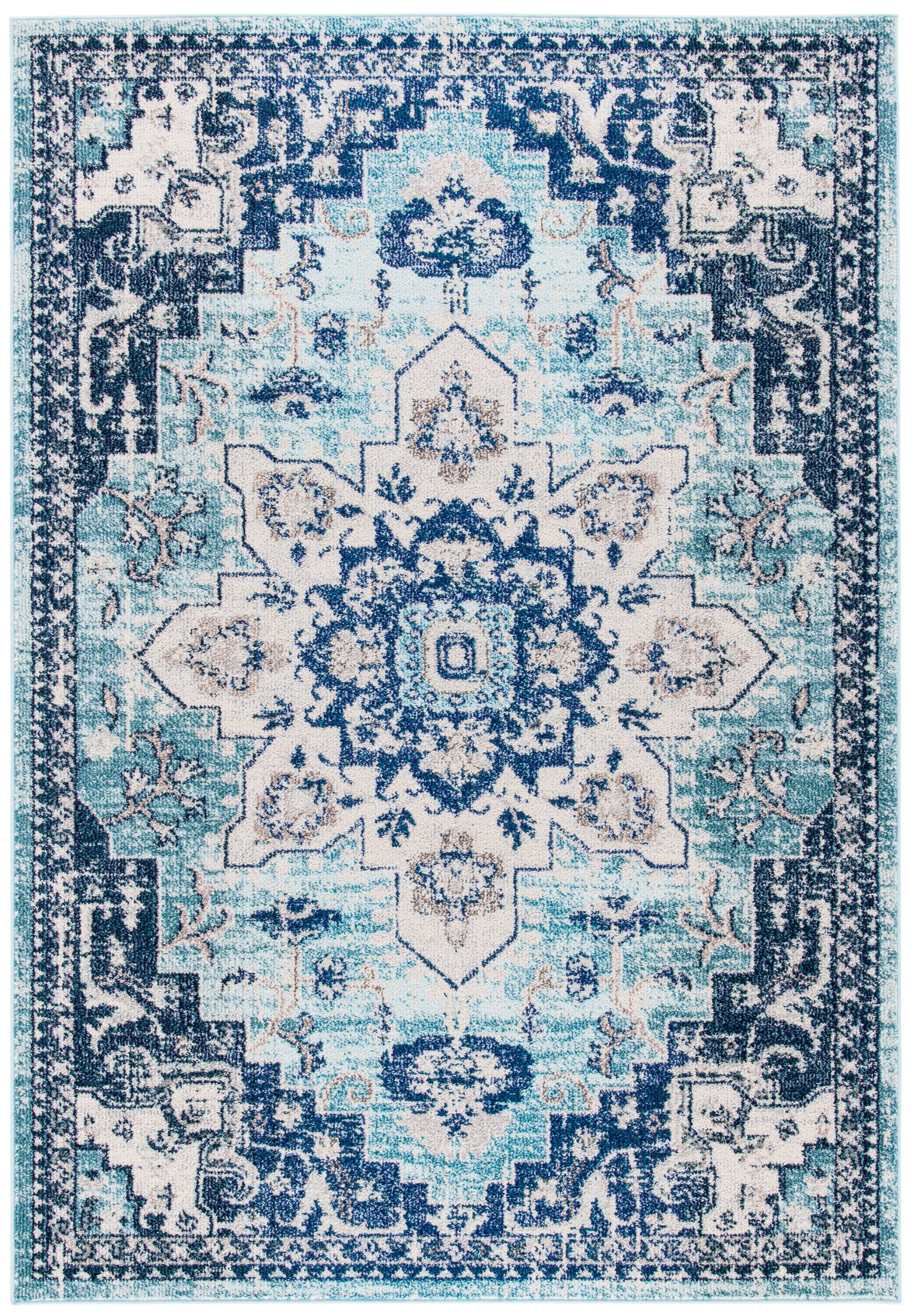 Teal and Navy Rectangular Synthetic Flat Woven Area Rug