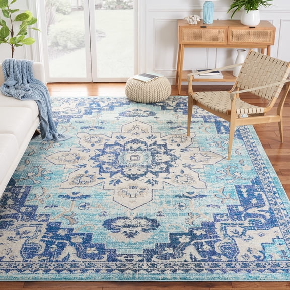 SAFAVIEH Madison Dalia Oriental Area Rug, Teal/Navy, 8' x 10'