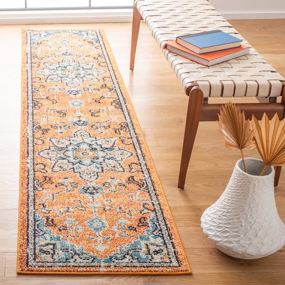 SAFAVIEH Madison Dalia Oriental Runner Rug, Orange/Teal, 2'2" x 6'