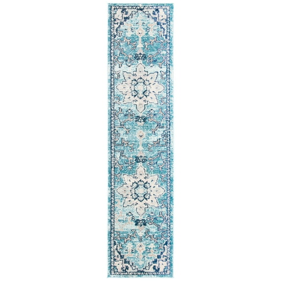 SAFAVIEH Madison Dalia Oriental Runner Rug, Teal/Navy, 2'2" x 6'