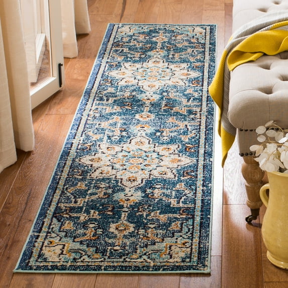 SAFAVIEH Madison Dalia Oriental Runner Rug, Blue/Light Blue, 2'2" x 20'