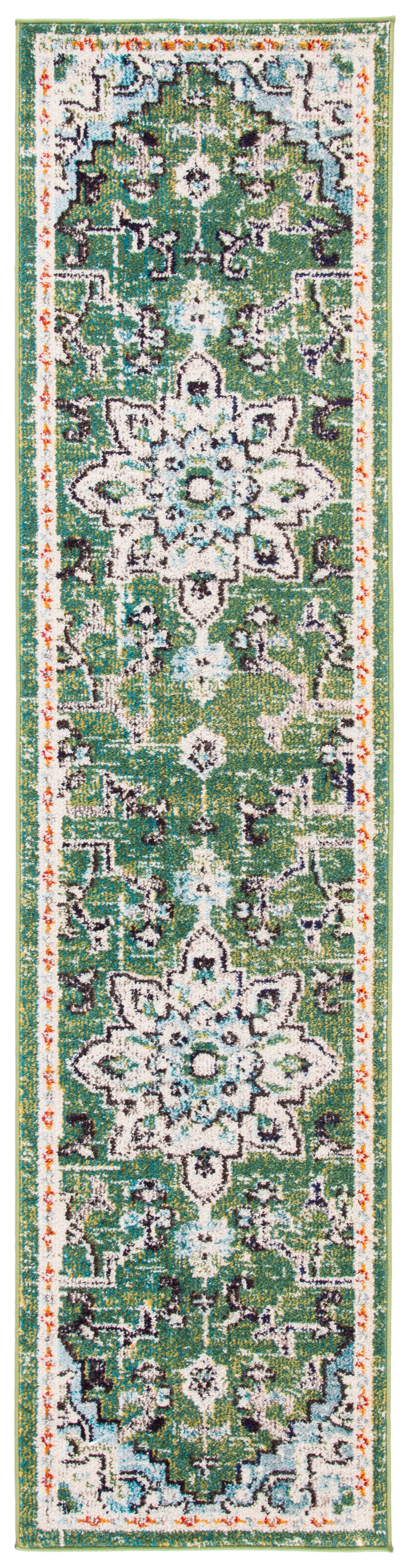 Madison Green and Turquoise Hand-Knotted Runner Rug