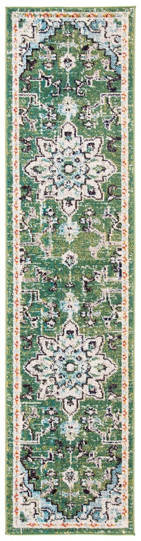 Madison Green and Turquoise Hand-Knotted Runner Rug