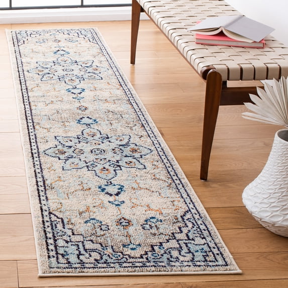 SAFAVIEH Madison Dalia Oriental Runner Rug, Ivory/Light Blue, 2'2" x 10'
