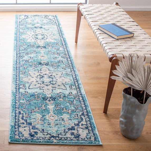 SAFAVIEH Madison Dalia Oriental Runner Rug, Teal/Navy, 2' x 8'
