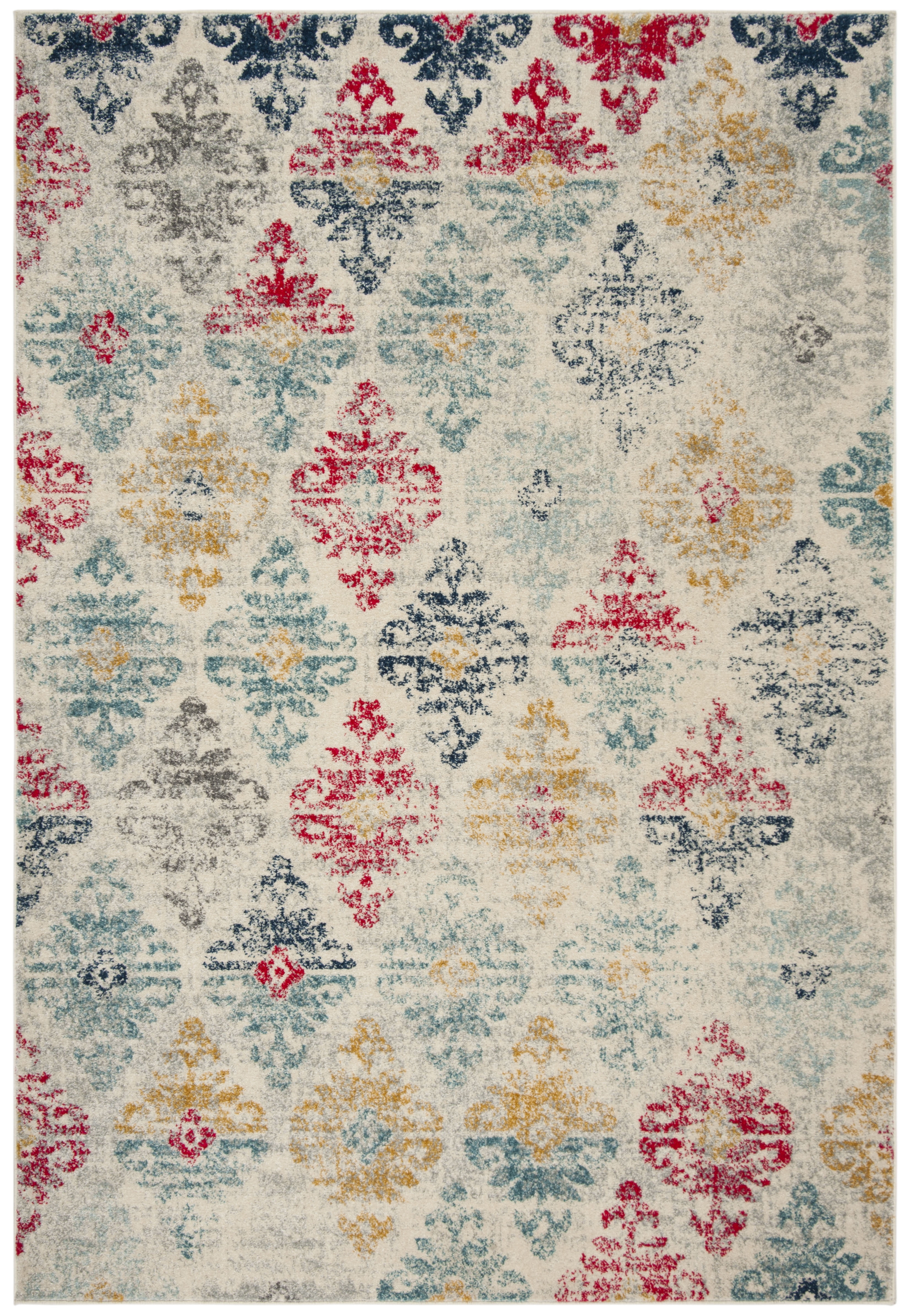 Elegant Ivory and Blue Reversible Rectangular Synthetic Rug 3' x 5'