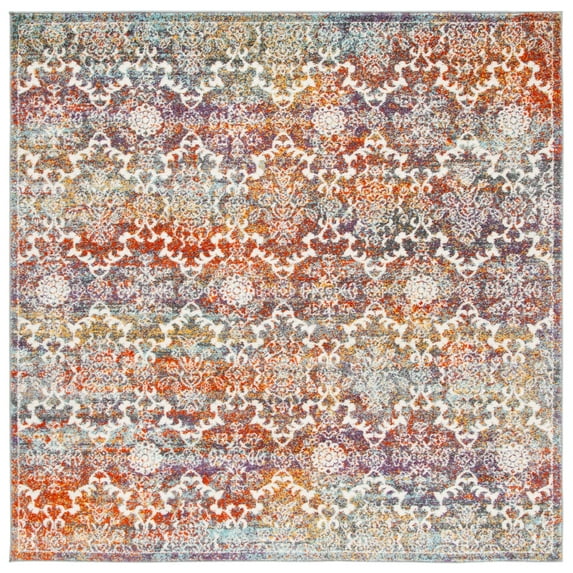 SAFAVIEH Madison David Damask Area Rug, Light Grey/Rust, 6'7" x 6'7" Square