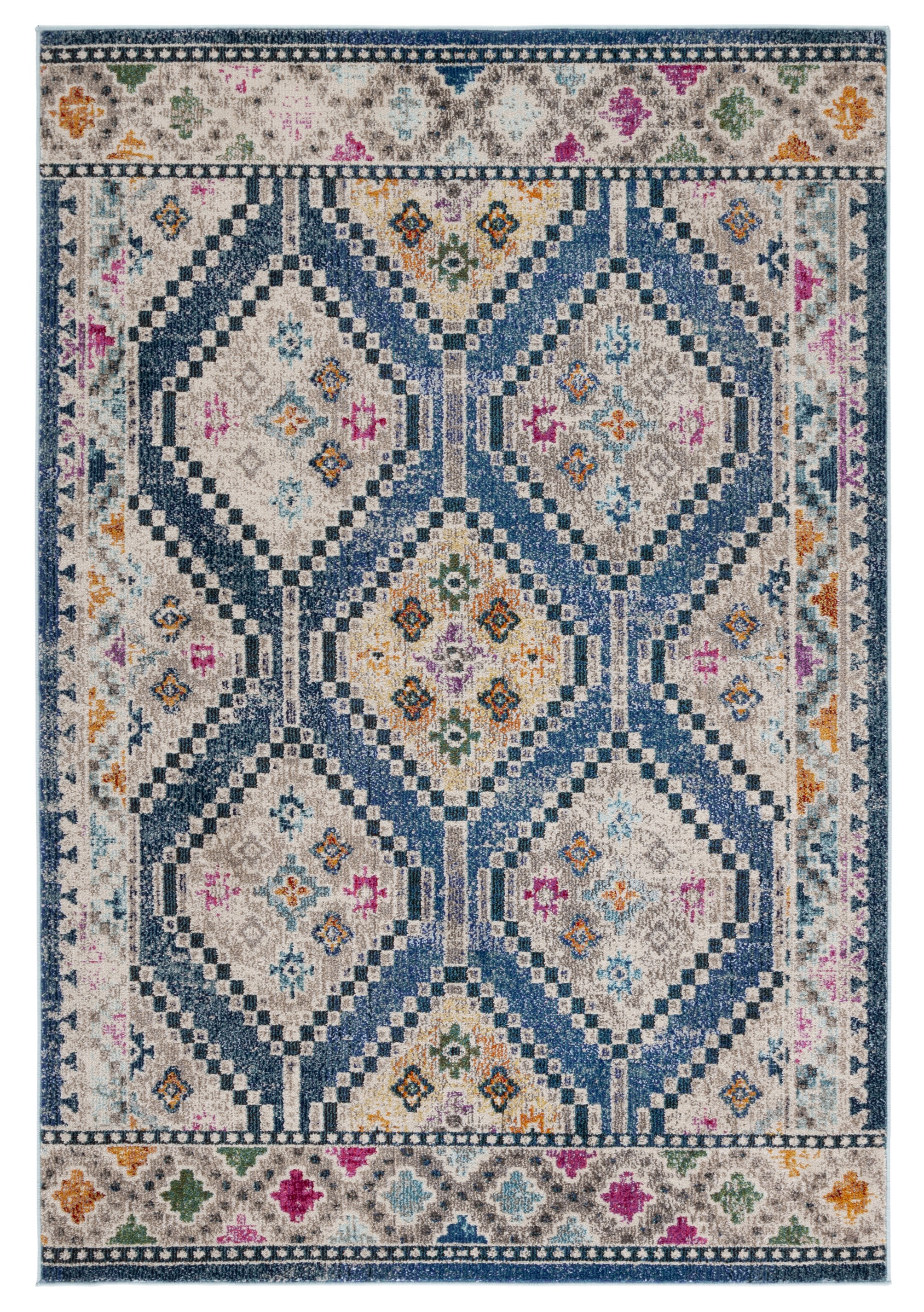 Blue and Beige Round Synthetic Flat Woven Area Rug