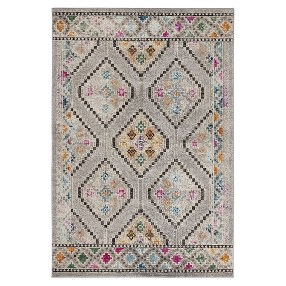 SAFAVIEH Madison Dayna Trellis Bordered Area Rug, Grey/Beige, 5'3" x 7'6"