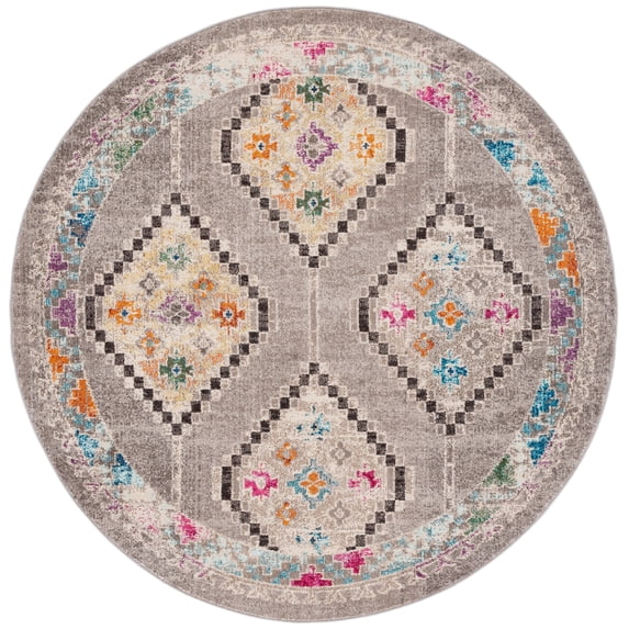 SAFAVIEH Madison Dayna Trellis Bordered Area Rug, Grey/Beige, 6'7" x 6'7" Round