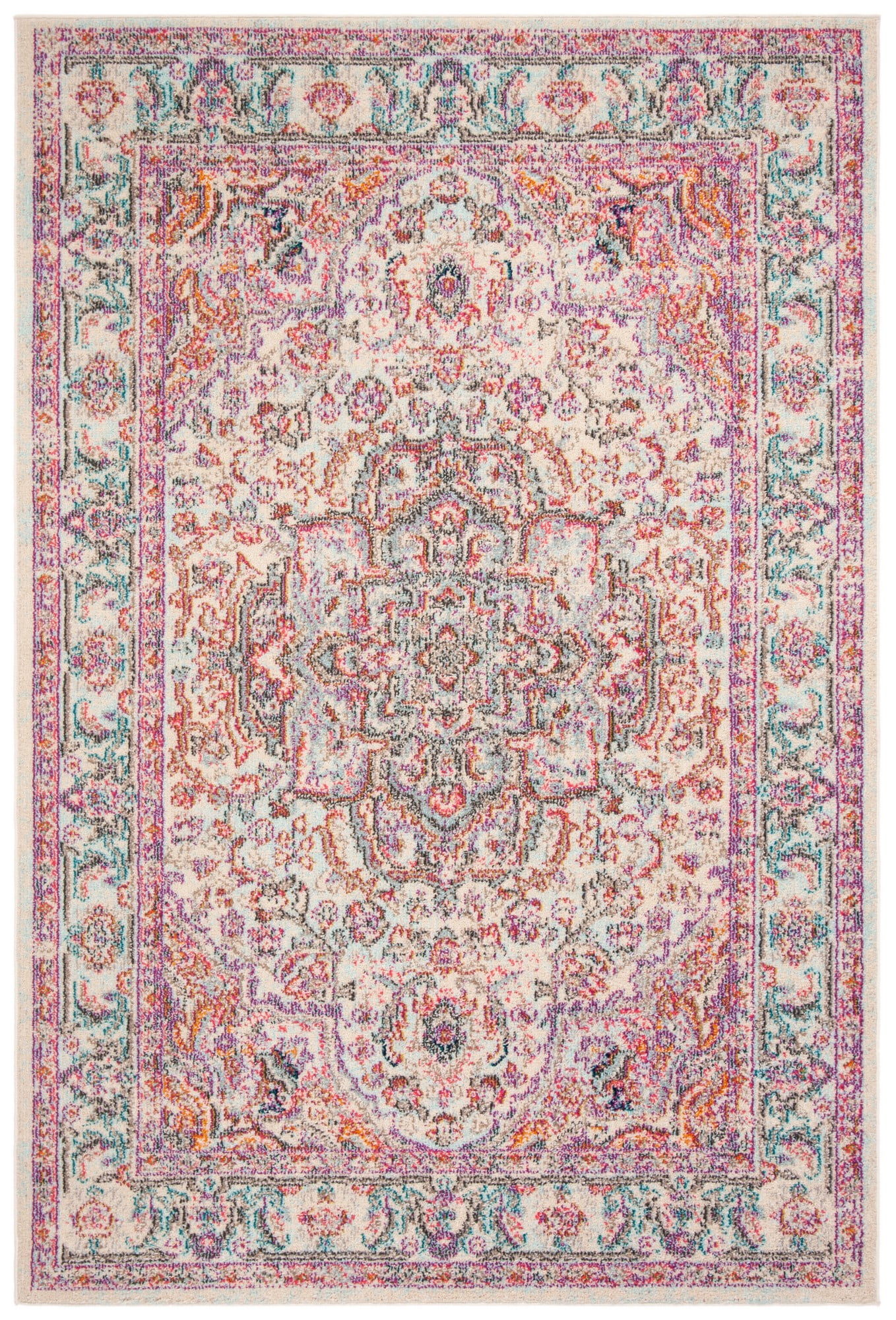 Madison Beige and Fuchsia Synthetic 4' x 6' Rectangular Rug