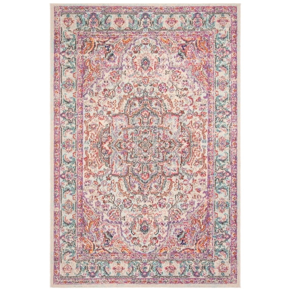 SAFAVIEH Madison Edwyna Distressed Area Rug, Beige/Fuchsia, 5' x 7'