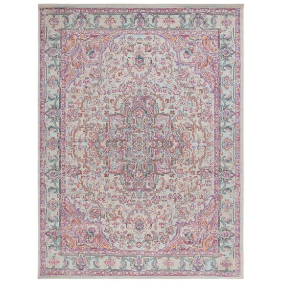 SAFAVIEH Madison Edwyna Distressed Area Rug, Beige/Fuchsia, 9' x 12'