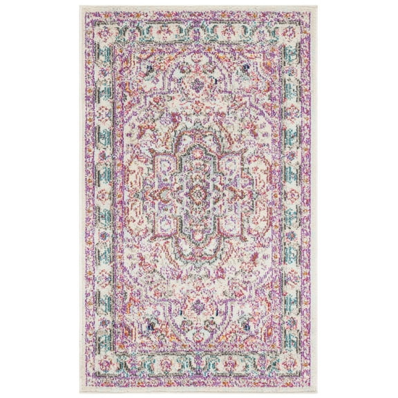 SAFAVIEH Madison Edwyna Geometric Area Rug, Beige/Fuchsia, 3' x 5'