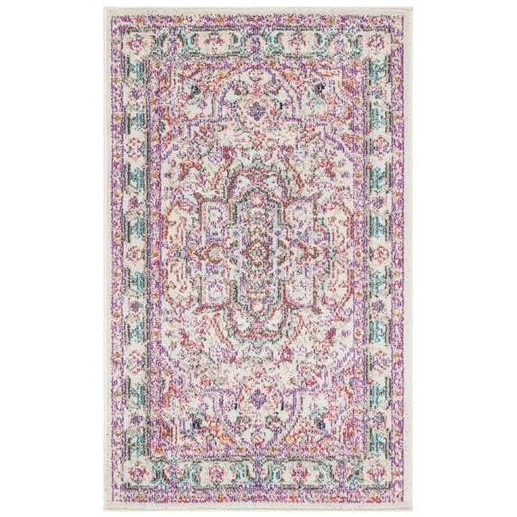 SAFAVIEH Madison Edwyna Geometric Area Rug, Beige/Fuchsia, 3' x 5'