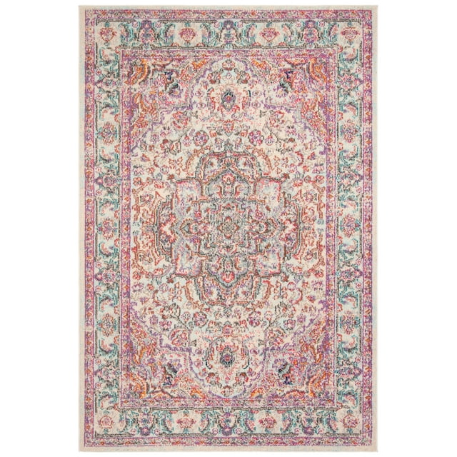 SAFAVIEH Madison Edwyna Geometric Area Rug, Beige/Fuchsia, 5'3" x 7'6"