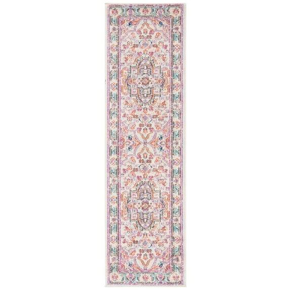SAFAVIEH Madison Edwyna Geometric Runner Rug, Beige/Fuchsia, 2'3" x 8'