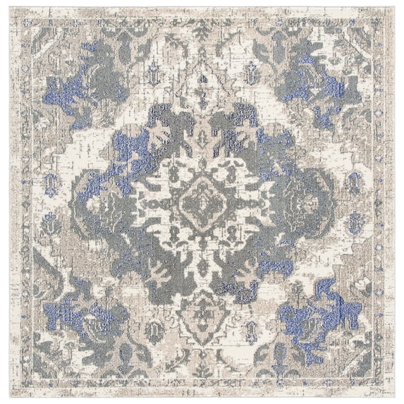 SAFAVIEH Madison Elinor Traditional Distressed Area Rug, Beige/Purple, 6'7" x 6'7" Square