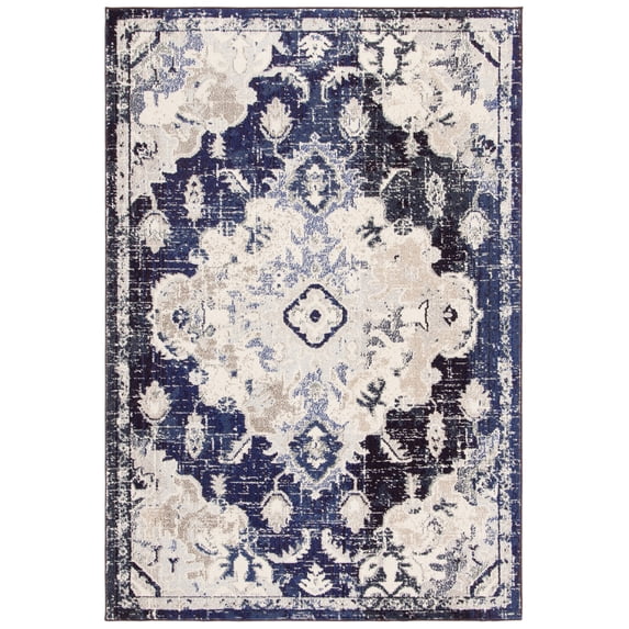 SAFAVIEH Madison Elinor Traditional Distressed Area Rug, Black Purple/Beige, 3' x 5'