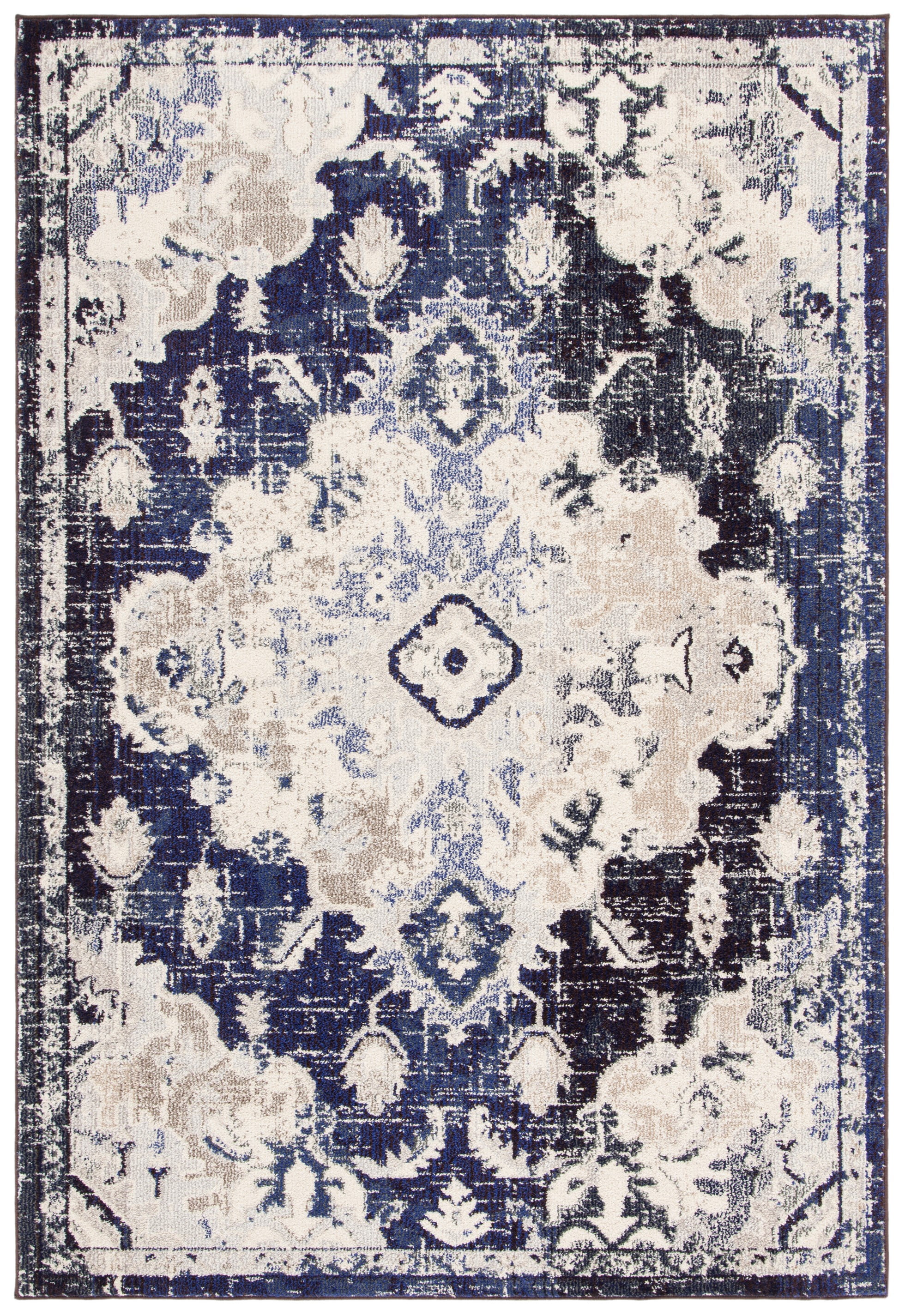 SAFAVIEH Madison Elinor Traditional Distressed Area Rug, Black Purple/Beige, 5'3" x 7'6"