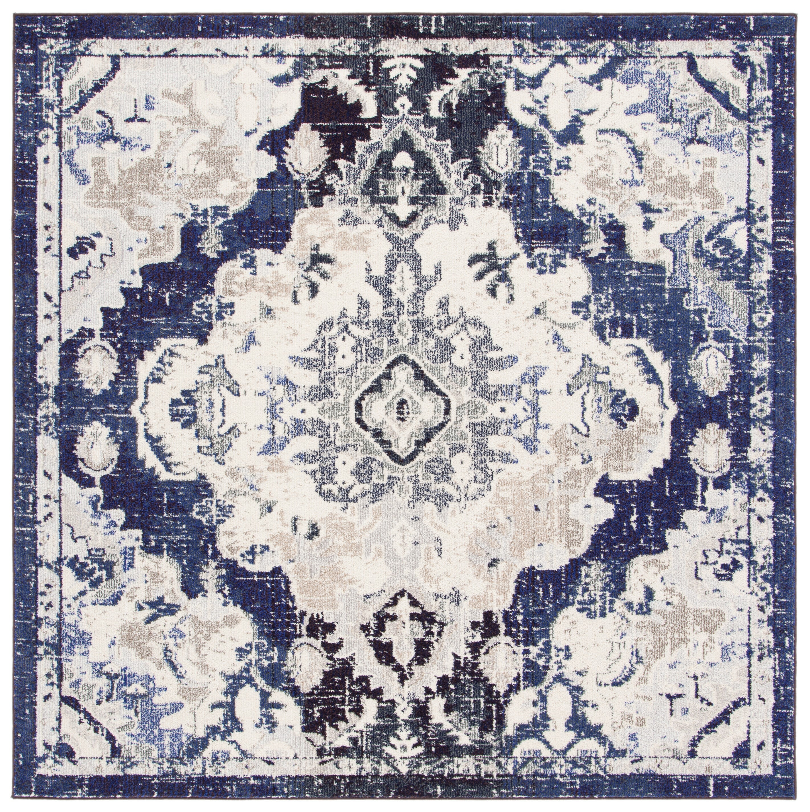 SAFAVIEH Madison Elinor Traditional Distressed Area Rug, Black Purple/Beige, 6'7" x 6'7" Square