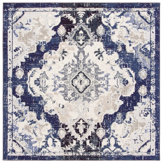 SAFAVIEH Madison Elinor Traditional Distressed Area Rug, Black Purple/Beige, 6'7" x 6'7" Square