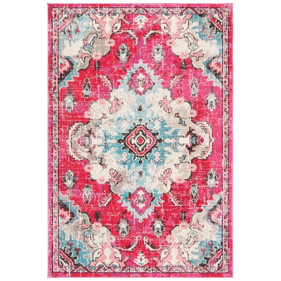 SAFAVIEH Madison Elinor Traditional Distressed Area Rug, Fuchsia/Light Blue, 3' x 5'