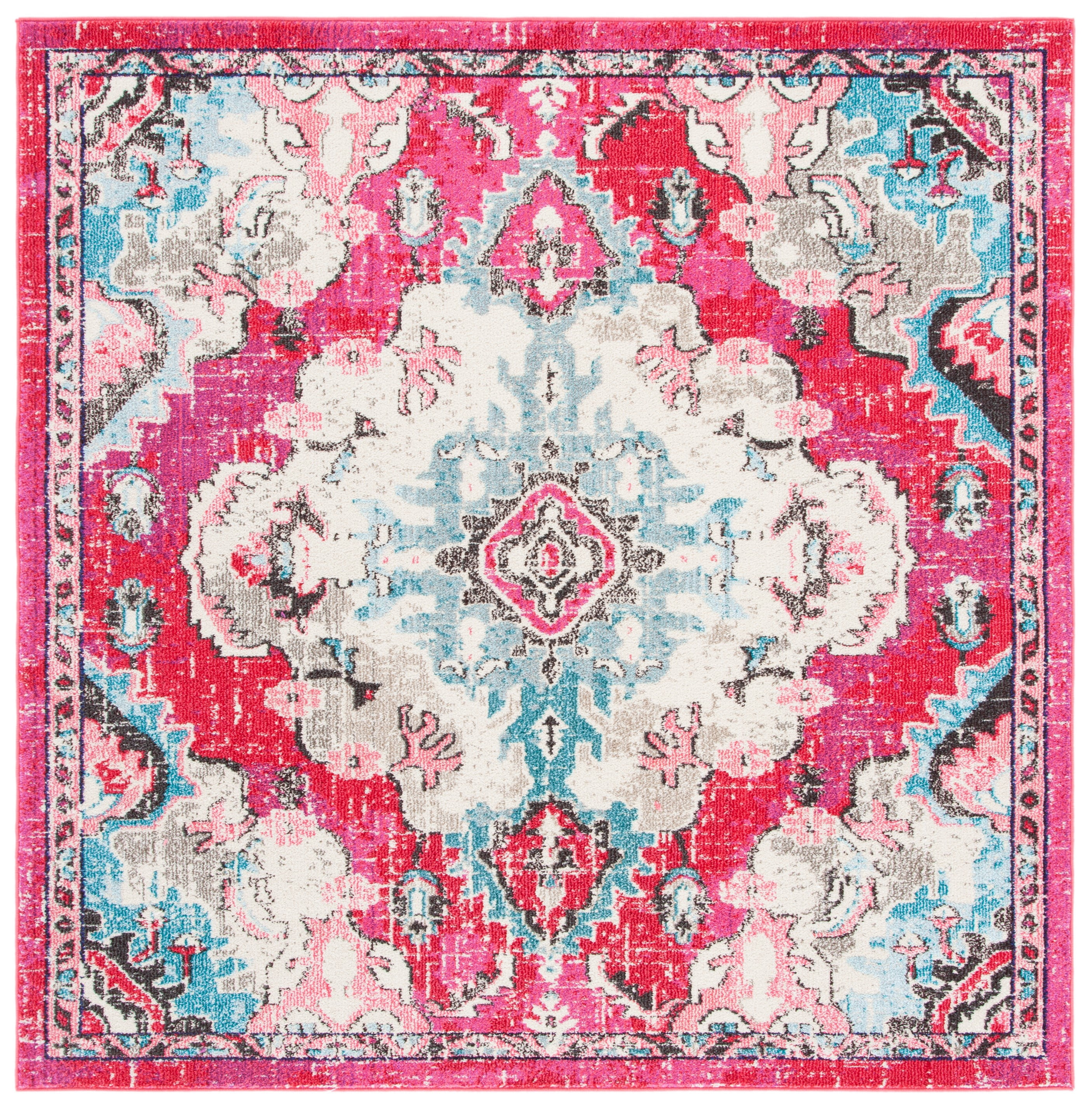 Safavieh Madison Elinor Traditional Area Rug, Fuchsia/Light Blue, 6'7" x 6'7" Square