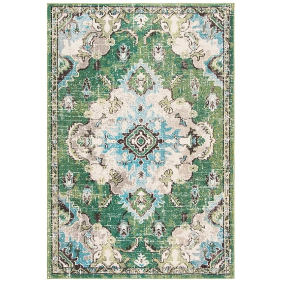 SAFAVIEH Madison Elinor Traditional Distressed Area Rug, Green/Light Blue, 10' x 14'