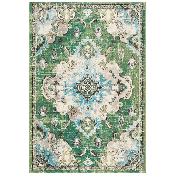 SAFAVIEH Madison Elinor Traditional Distressed Area Rug, Green/Light Blue, 6' x 9'