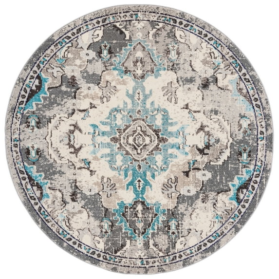 SAFAVIEH Madison Elinor Traditional Distressed Area Rug, Grey/Light Blue, 6'7" x 6'7" Round