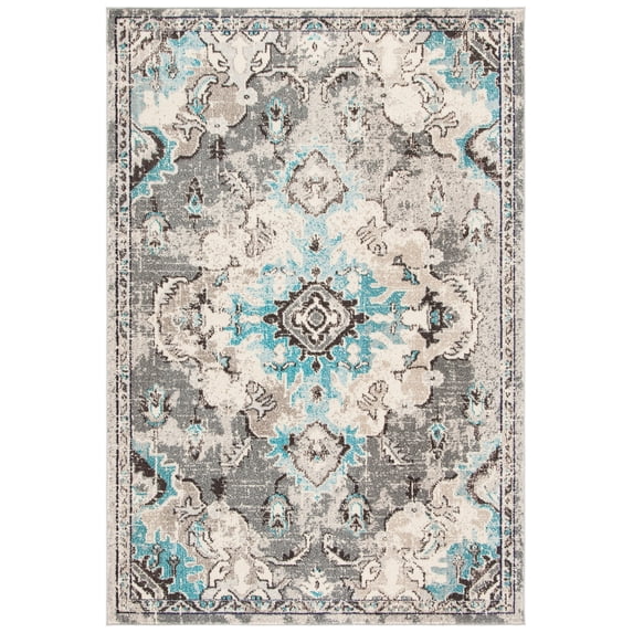 SAFAVIEH Madison Elinor Traditional Distressed Area Rug, Grey/Light Blue, 6' x 9'