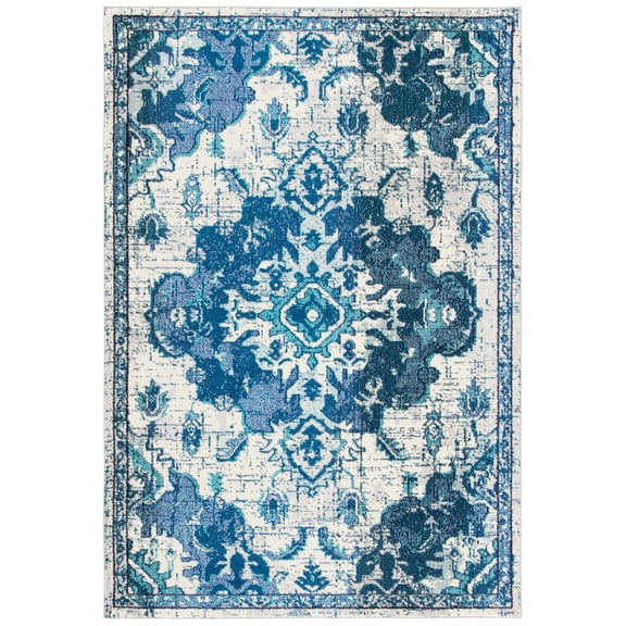 SAFAVIEH Madison Elinor Traditional Distressed Area Rug, Ivory/Blue, 5'3" x 7'6"