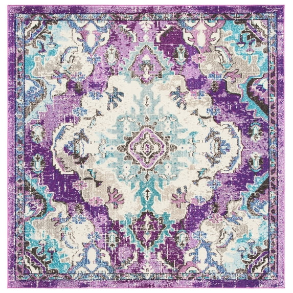 SAFAVIEH Madison Elinor Traditional Distressed Area Rug, Lavender/Light Blue, 3' x 3' Square