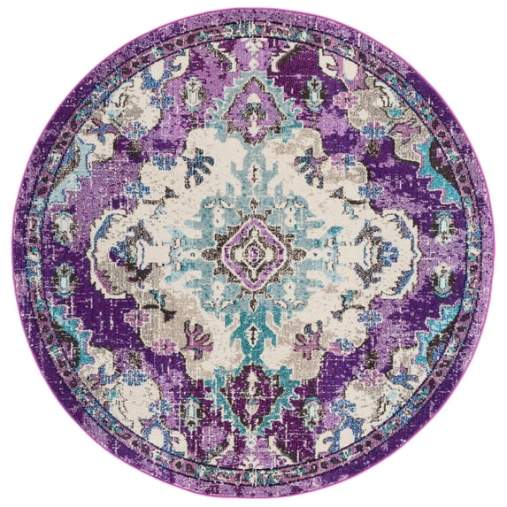 SAFAVIEH Madison Elinor Traditional Distressed Area Rug, Lavender/Light Blue, 5' x 5' Round