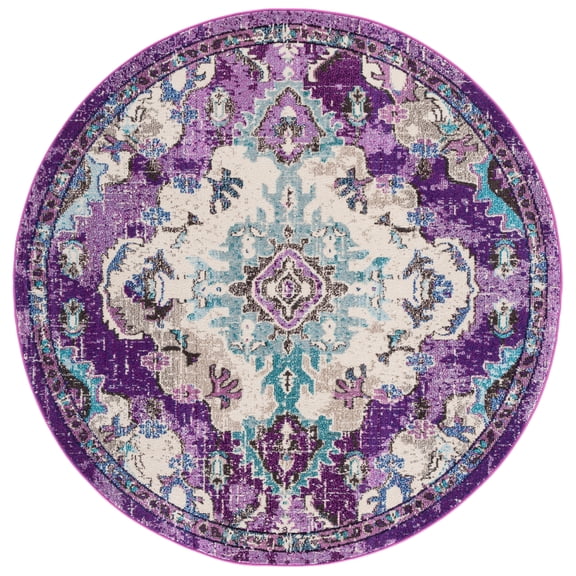 SAFAVIEH Madison Elinor Traditional Distressed Area Rug, Lavender/Light Blue, 6'7" x 6'7" Round