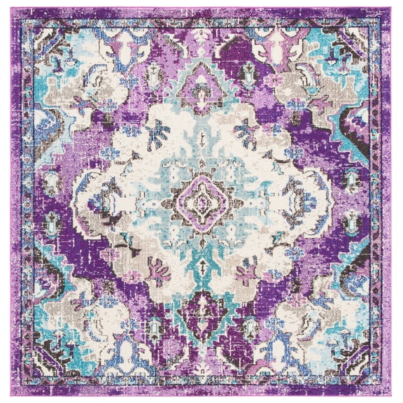 SAFAVIEH Madison Elinor Traditional Distressed Area Rug, Lavender/Light Blue, 6'7" x 6'7" Square