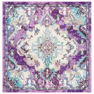 SAFAVIEH Madison Elinor Traditional Distressed Area Rug, Lavender/Light Blue, 6'7" x 6'7" Square