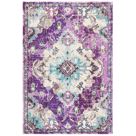SAFAVIEH Madison Elinor Traditional Distressed Area Rug, Lavender/Light Blue, 6' x 9'