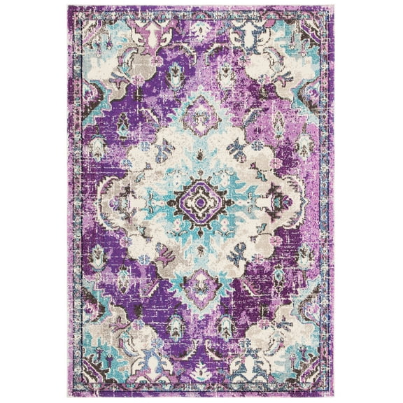 SAFAVIEH Madison Elinor Traditional Distressed Area Rug, Lavender/Light Blue, 9' x 12'
