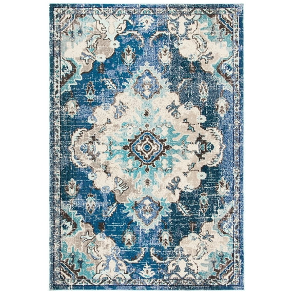 SAFAVIEH Madison Elinor Traditional Distressed Area Rug, Navy/Ivory, 3' x 5'
