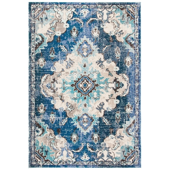 SAFAVIEH Madison Elinor Traditional Distressed Area Rug, Navy/Ivory, 4' x 6'