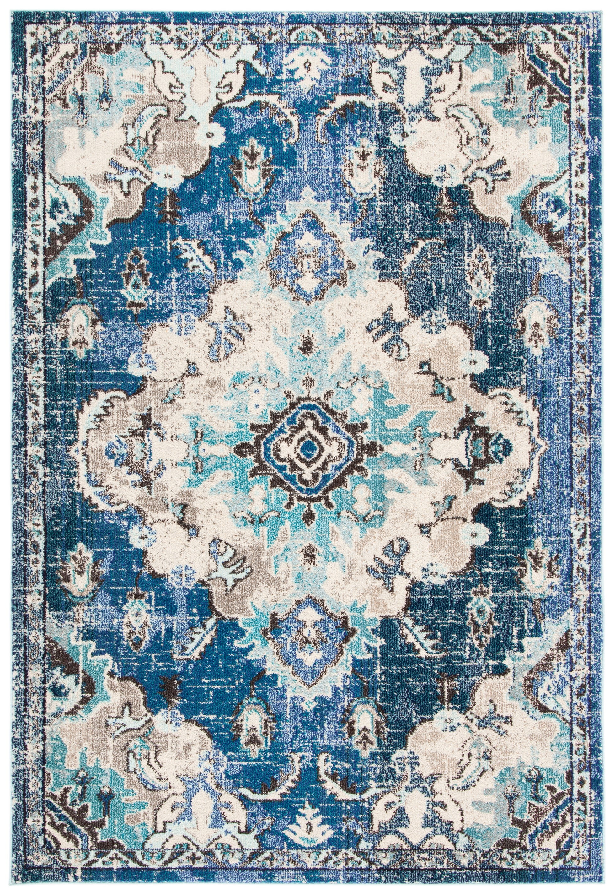 Madison Distressed Rug SAFAVIEH Madison Elinor Traditional Distressed Area Rug, Navy/Ivory, 8 ...