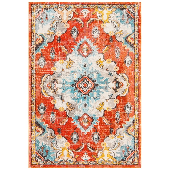 SAFAVIEH Madison Elinor Traditional Distressed Area Rug, Orange/Light Blue, 4' x 6'