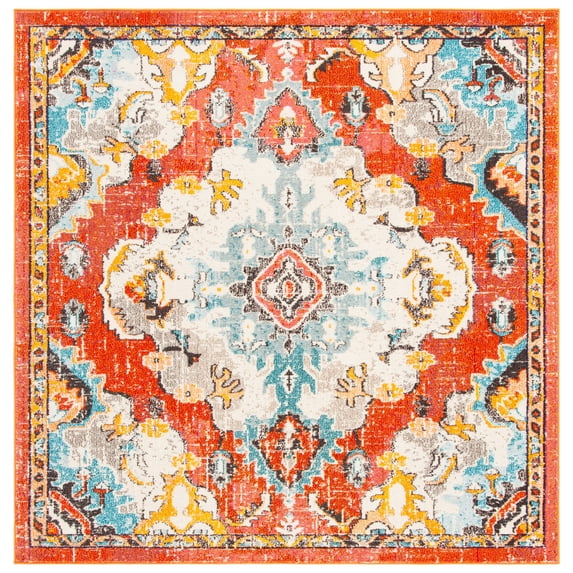 SAFAVIEH Madison Elinor Traditional Distressed Area Rug, Orange/Light Blue, 6'7" x 6'7" Square